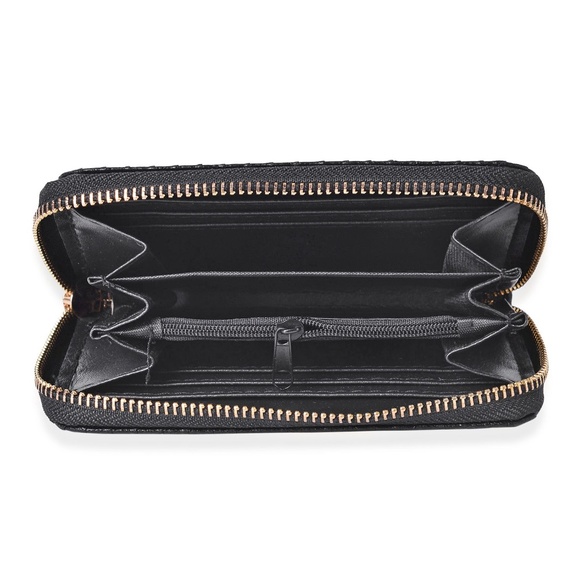 Black Shiny Faux Leather Pleated Wallet (6x1x4 in) - Picture 3 of 12